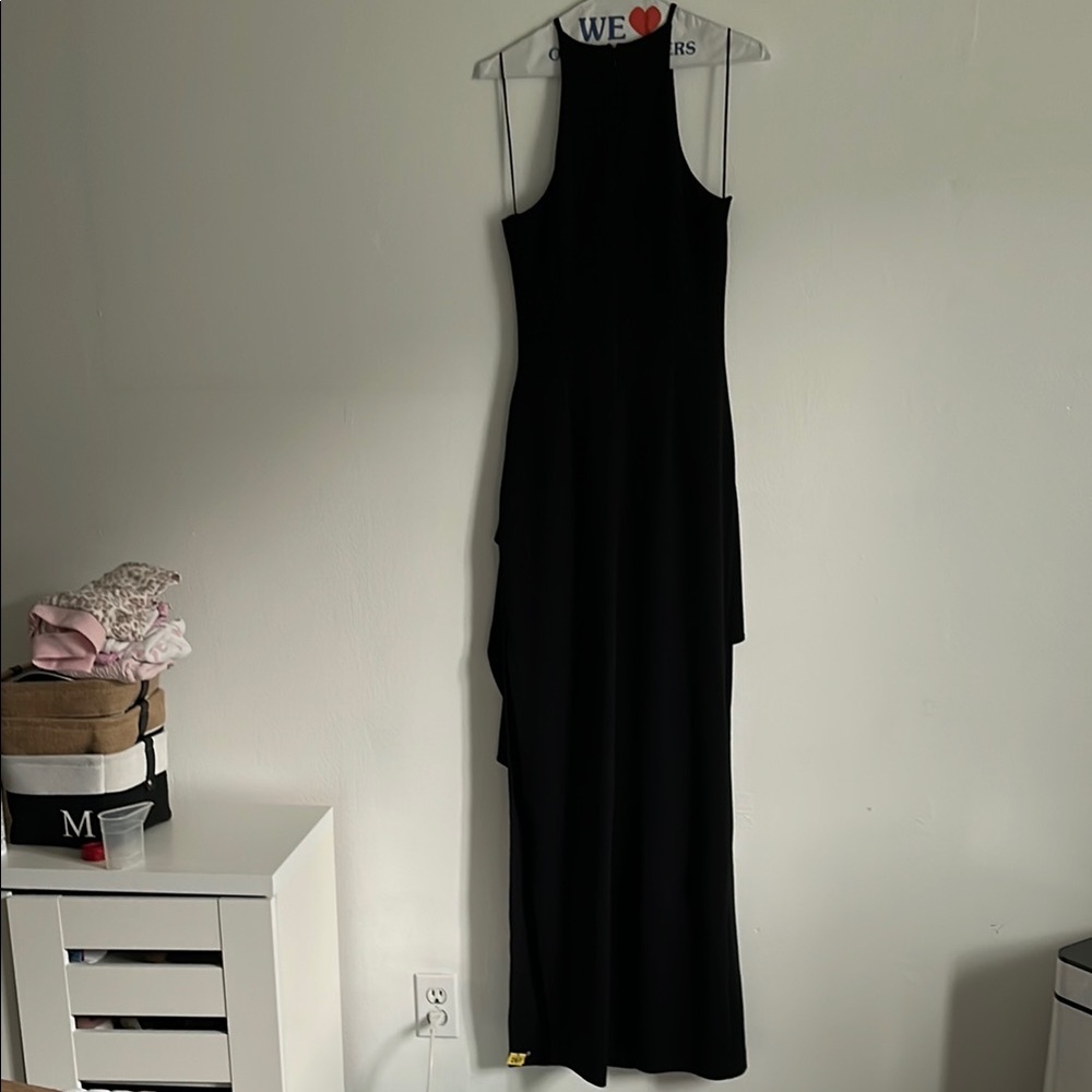 Badgley Mishka Black Halter, Ruched Side Slit Evening Gown - Picture 9 of 13